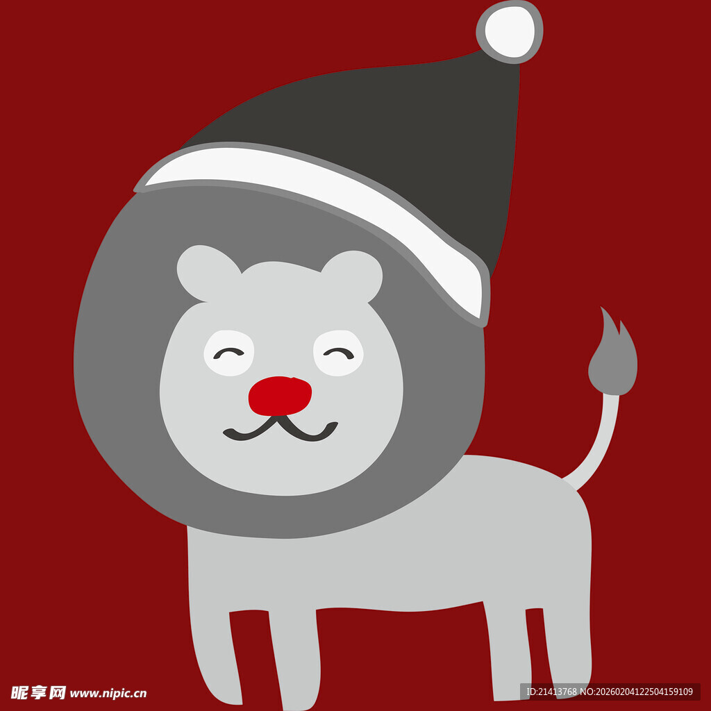 戴圣诞帽的可爱小狮子