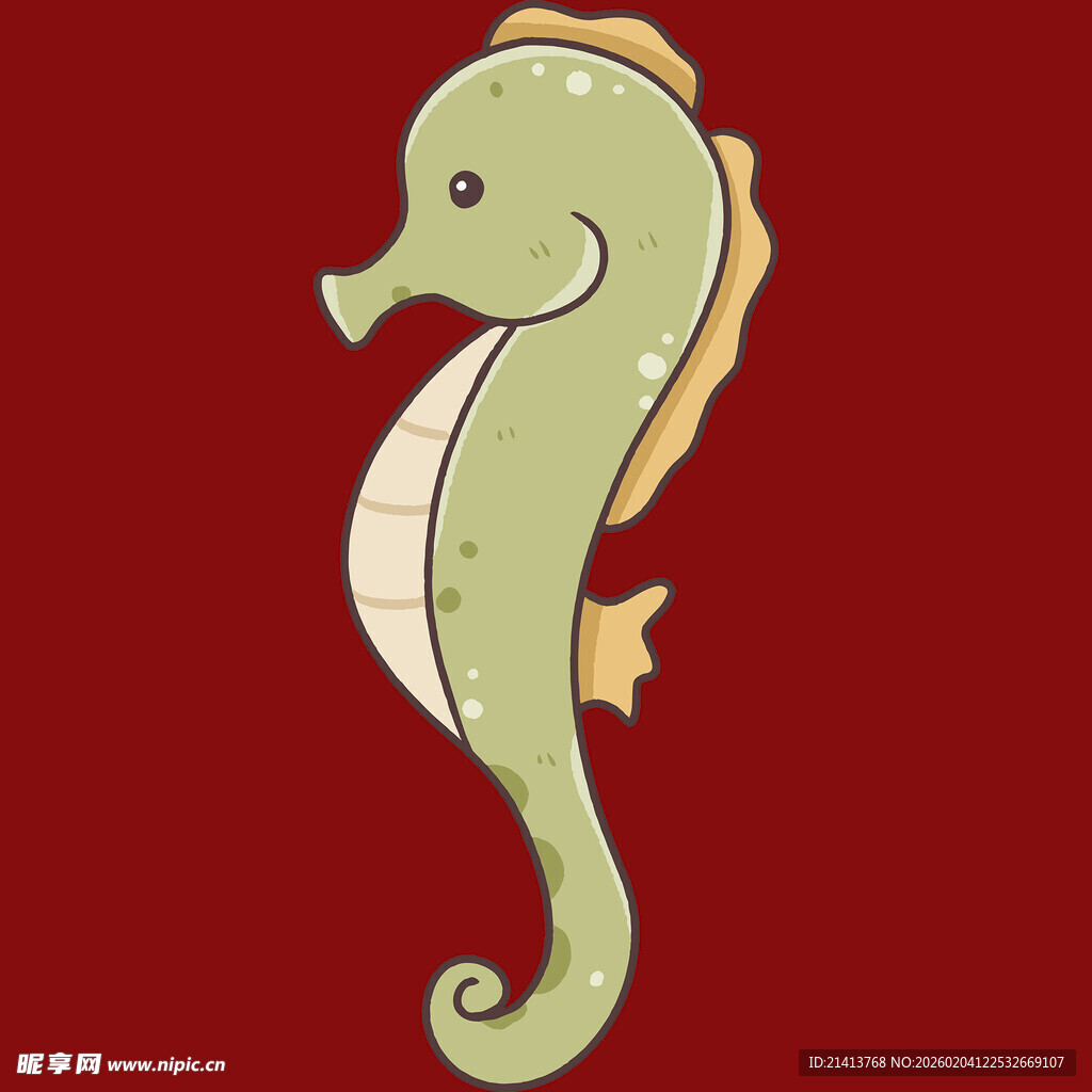 可爱绿色海马插画