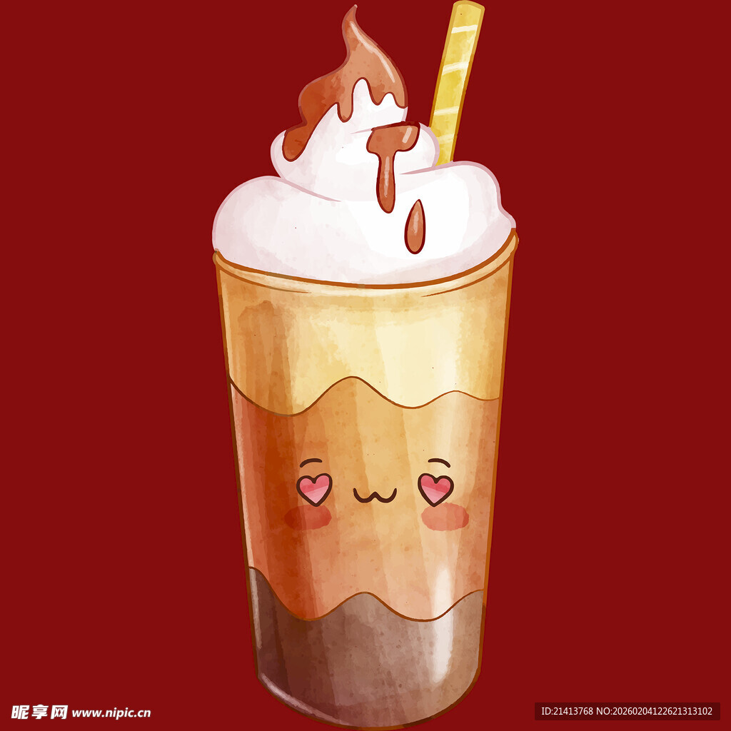可爱表情分层奶昔饮品