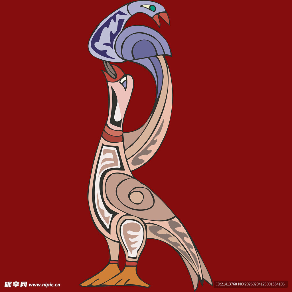 神秘图腾风格的奇异鸟类形象