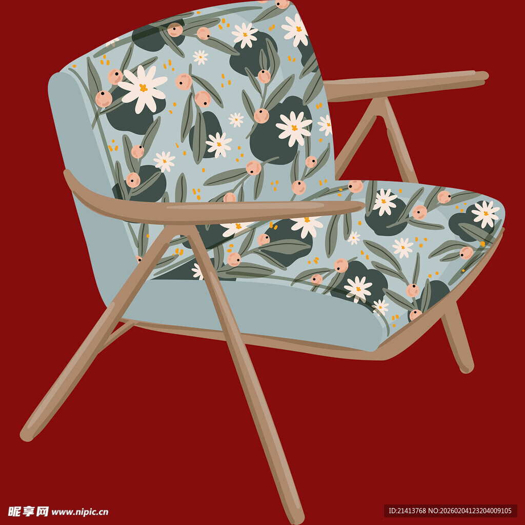 花卉图案木质框架休闲椅