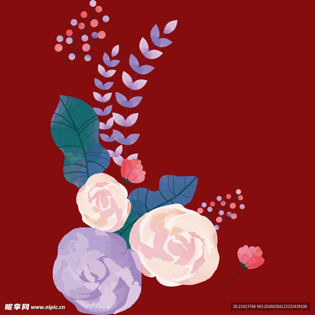 红色背景花卉装饰图案