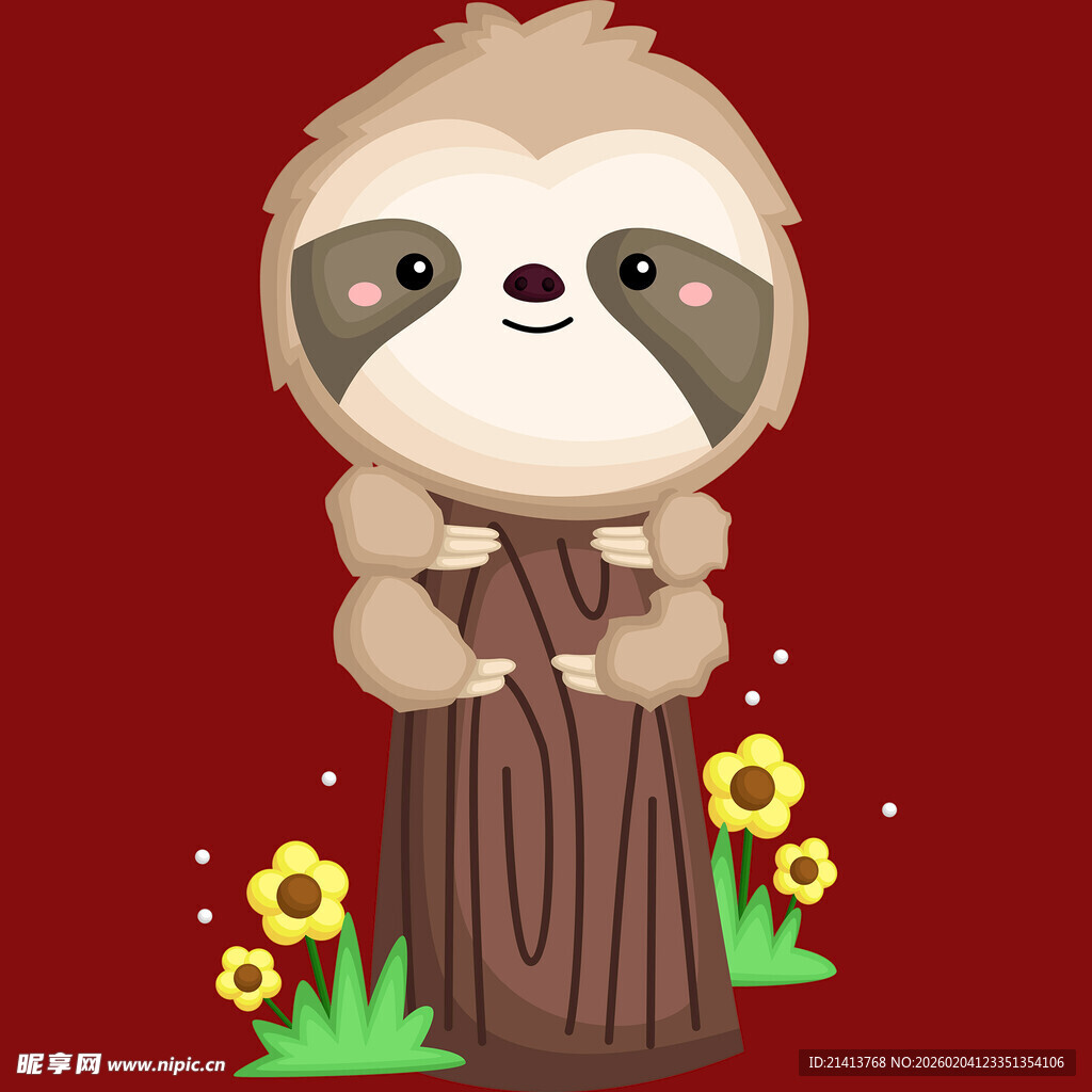 可爱树懒靠树干