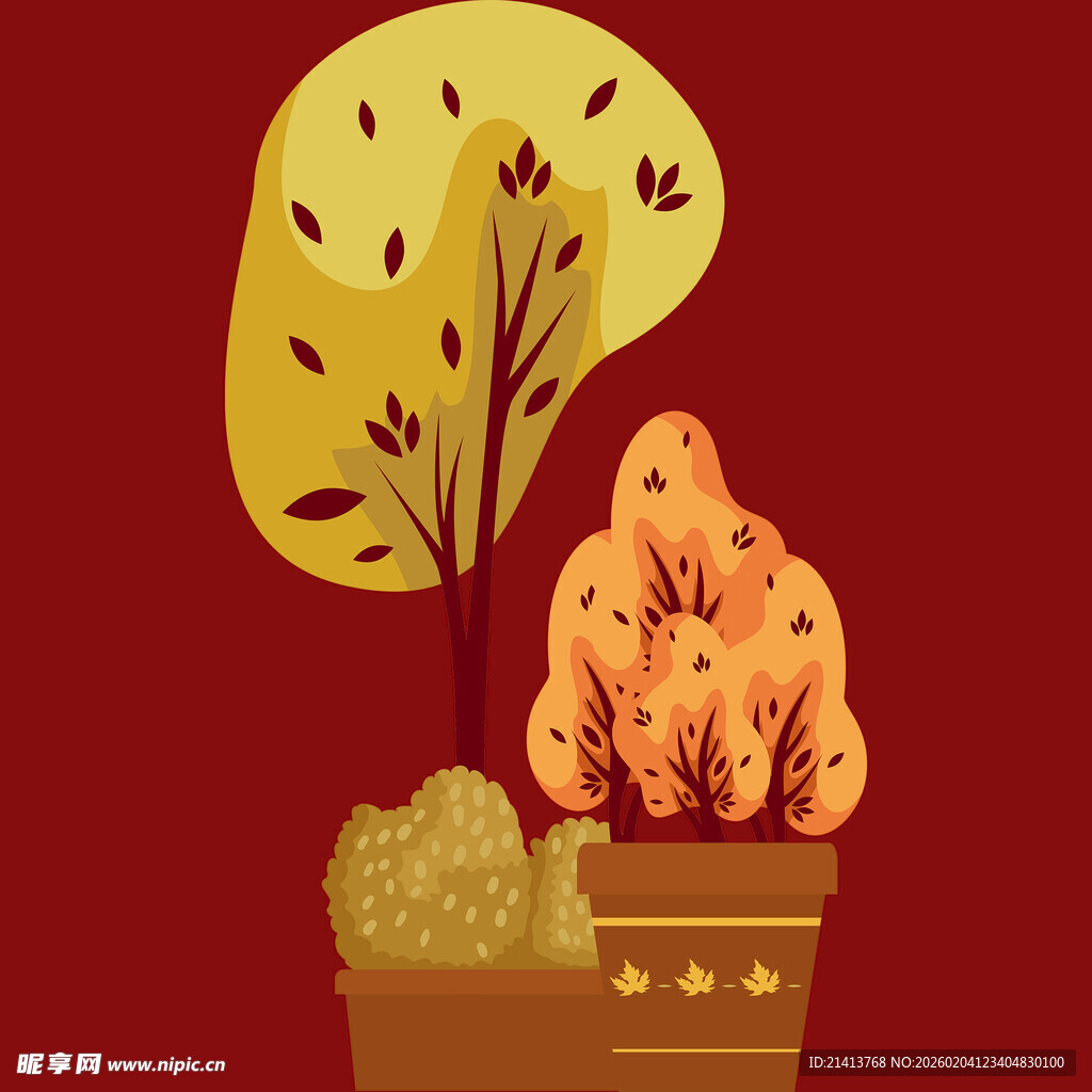 秋日盆栽植物插画