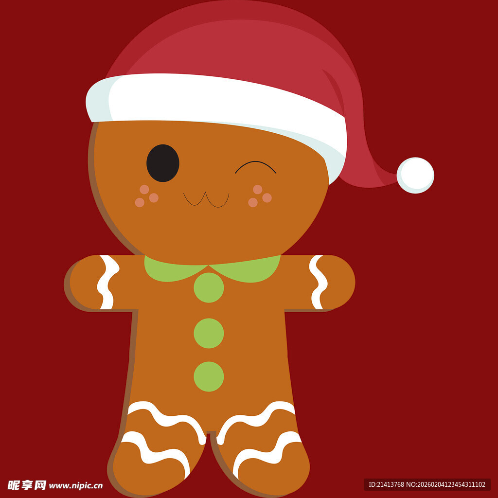 戴圣诞帽的可爱姜饼人