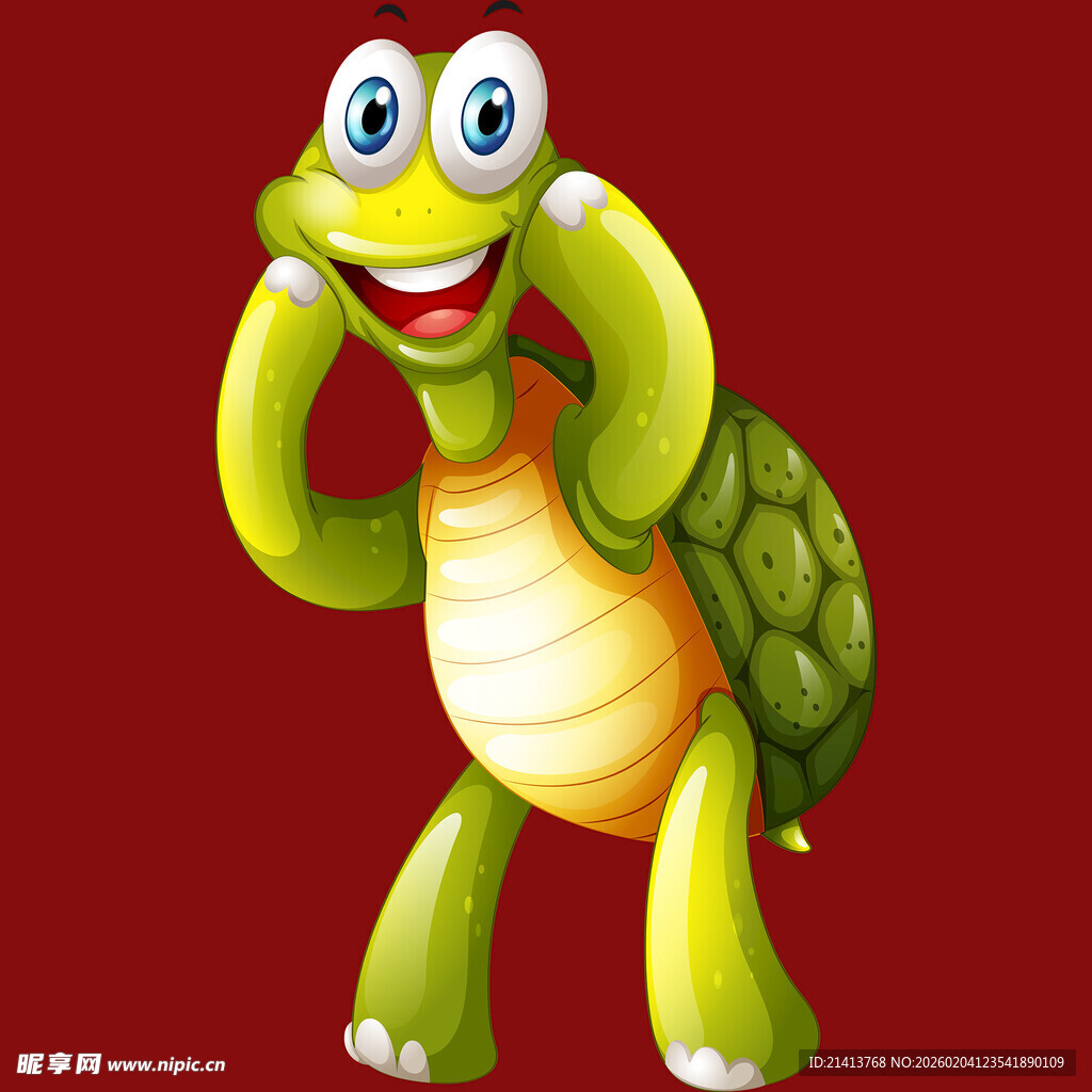 可爱绿龟咧嘴欢笑