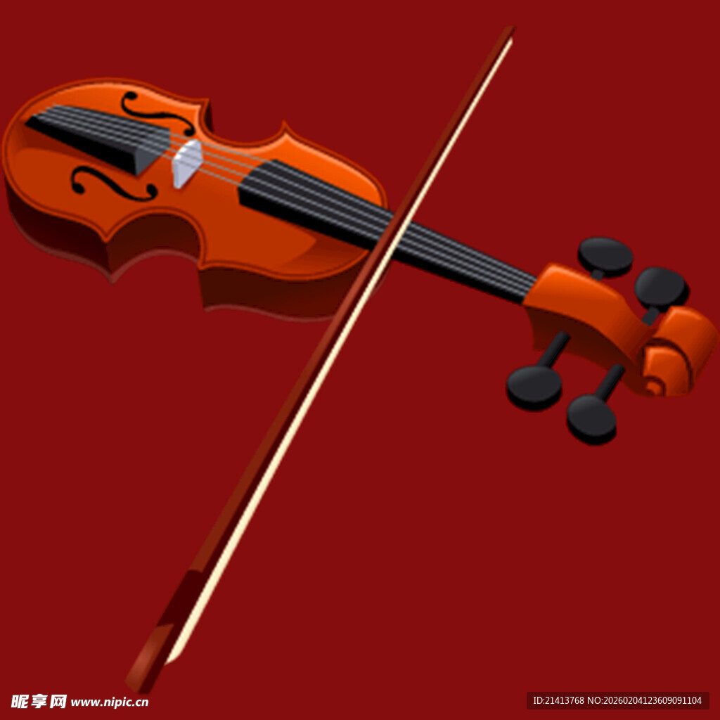 橙色小提琴与琴弓特写