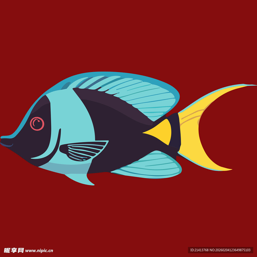 红色背景上的彩色热带鱼