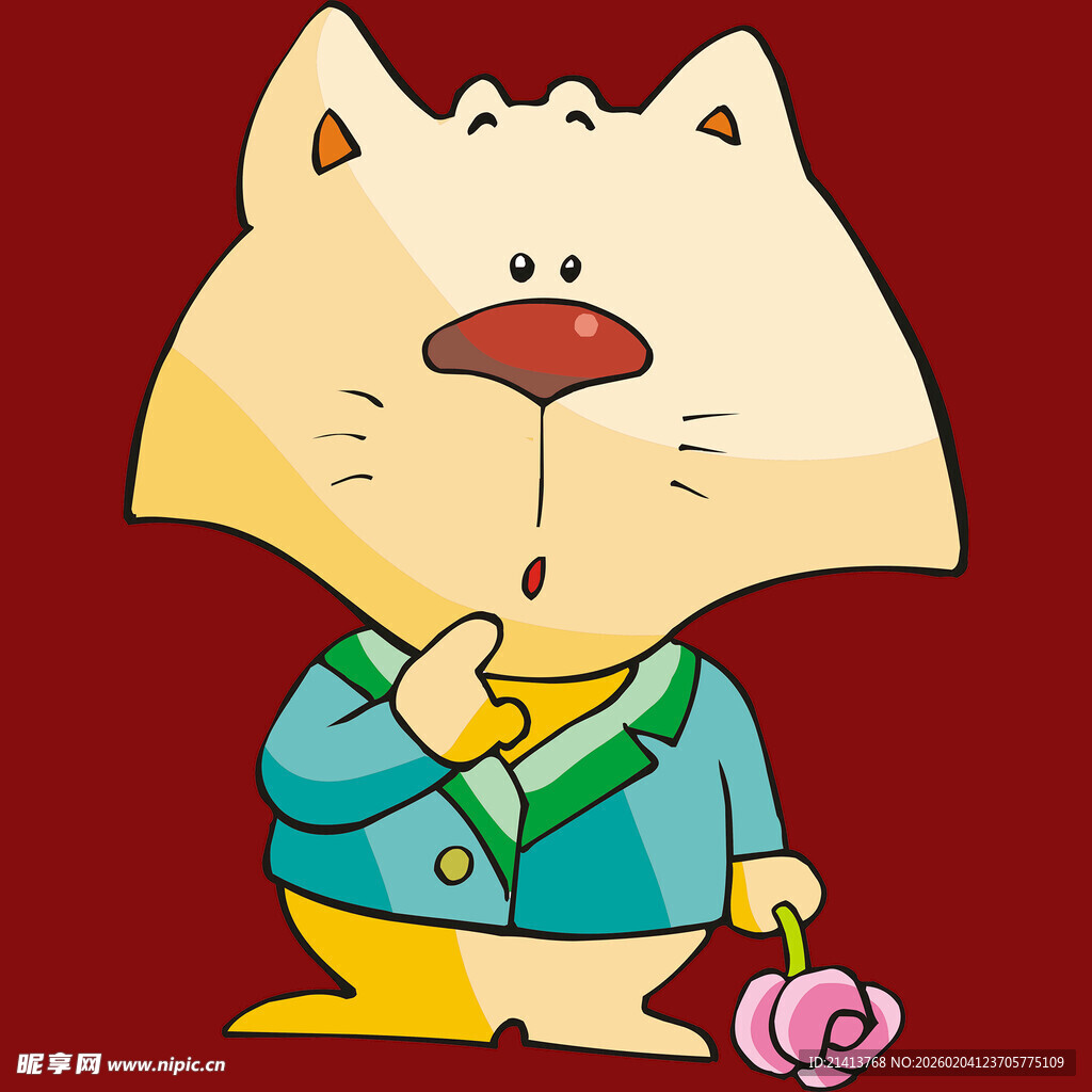 可爱猫咪手持鲜花