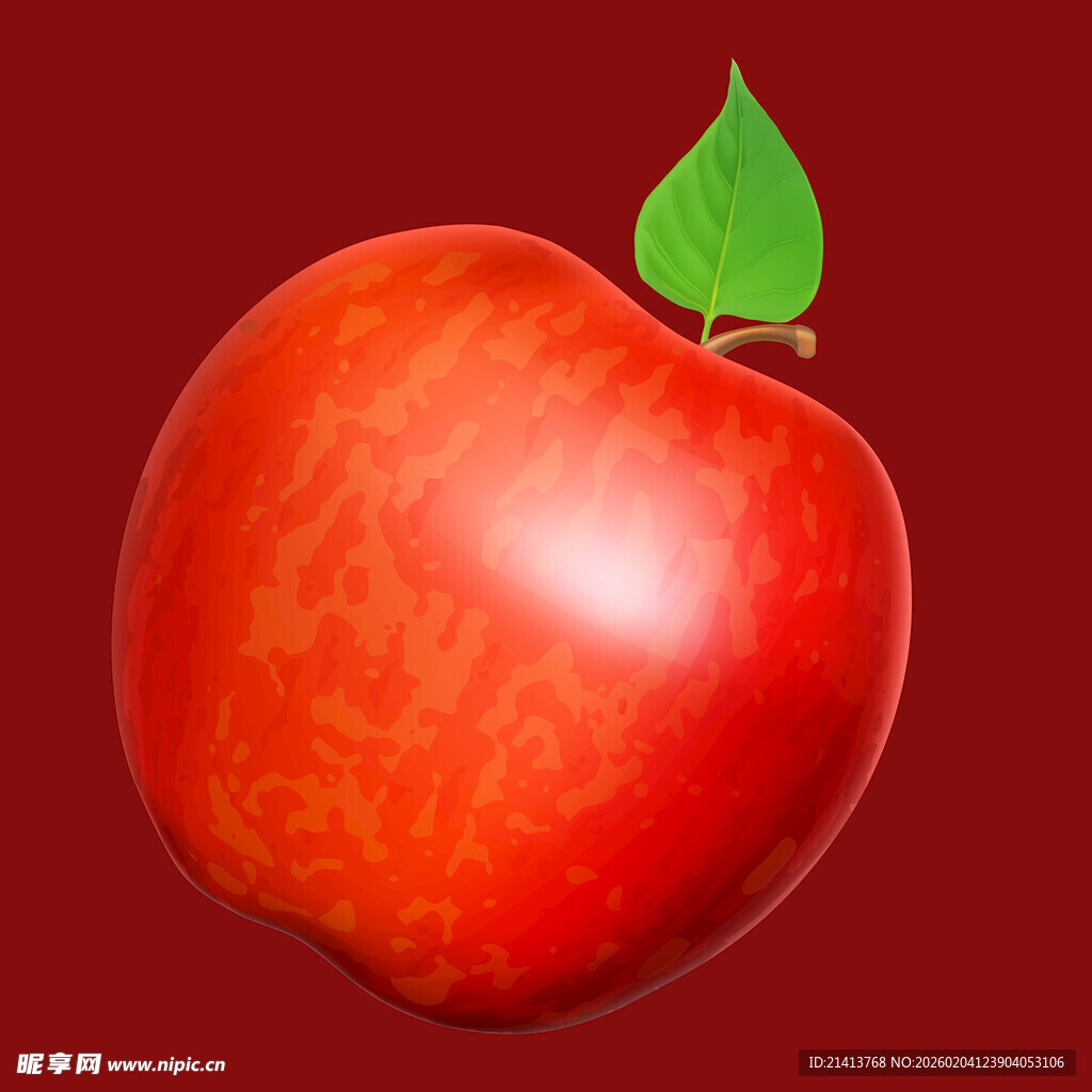红苹果特写绿叶相伴