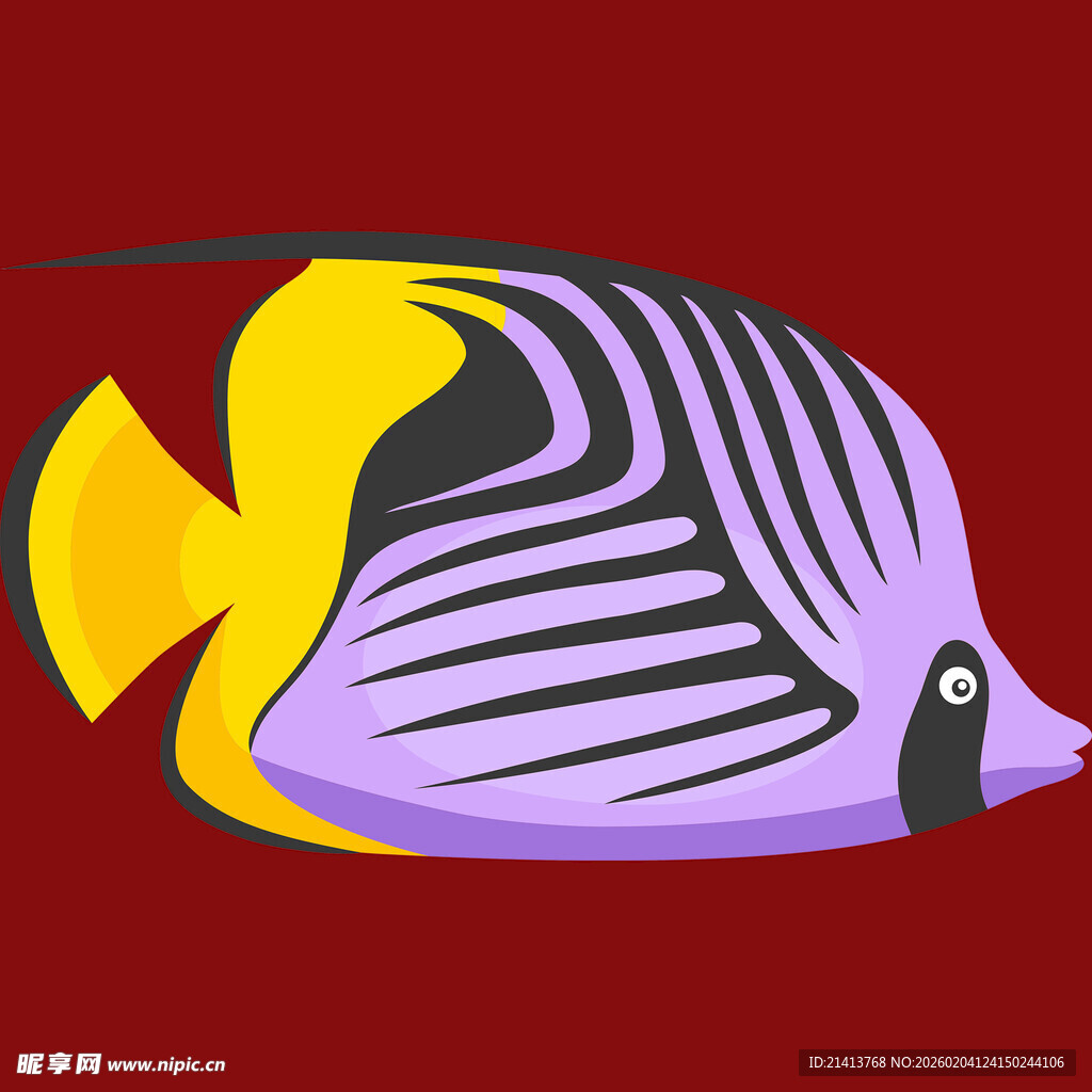 紫色条纹热带鱼插画