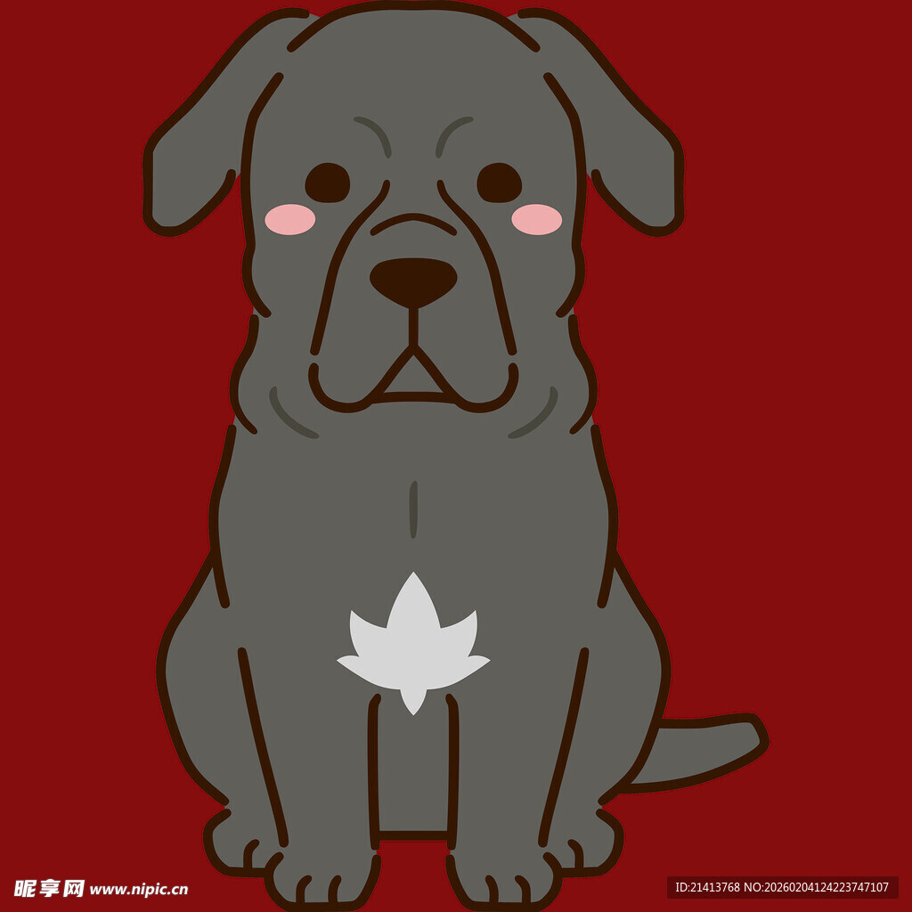 可爱灰狗胸前带枫叶图案