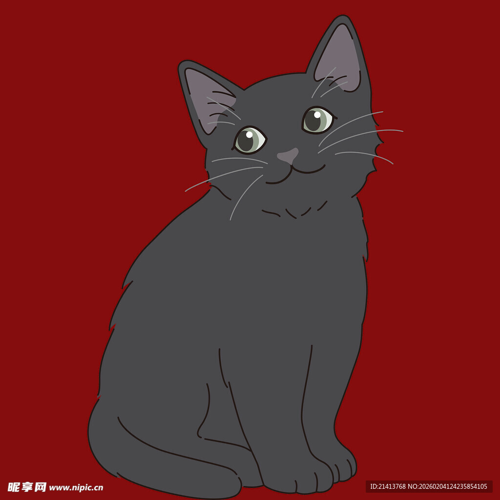 黑猫坐于红背景