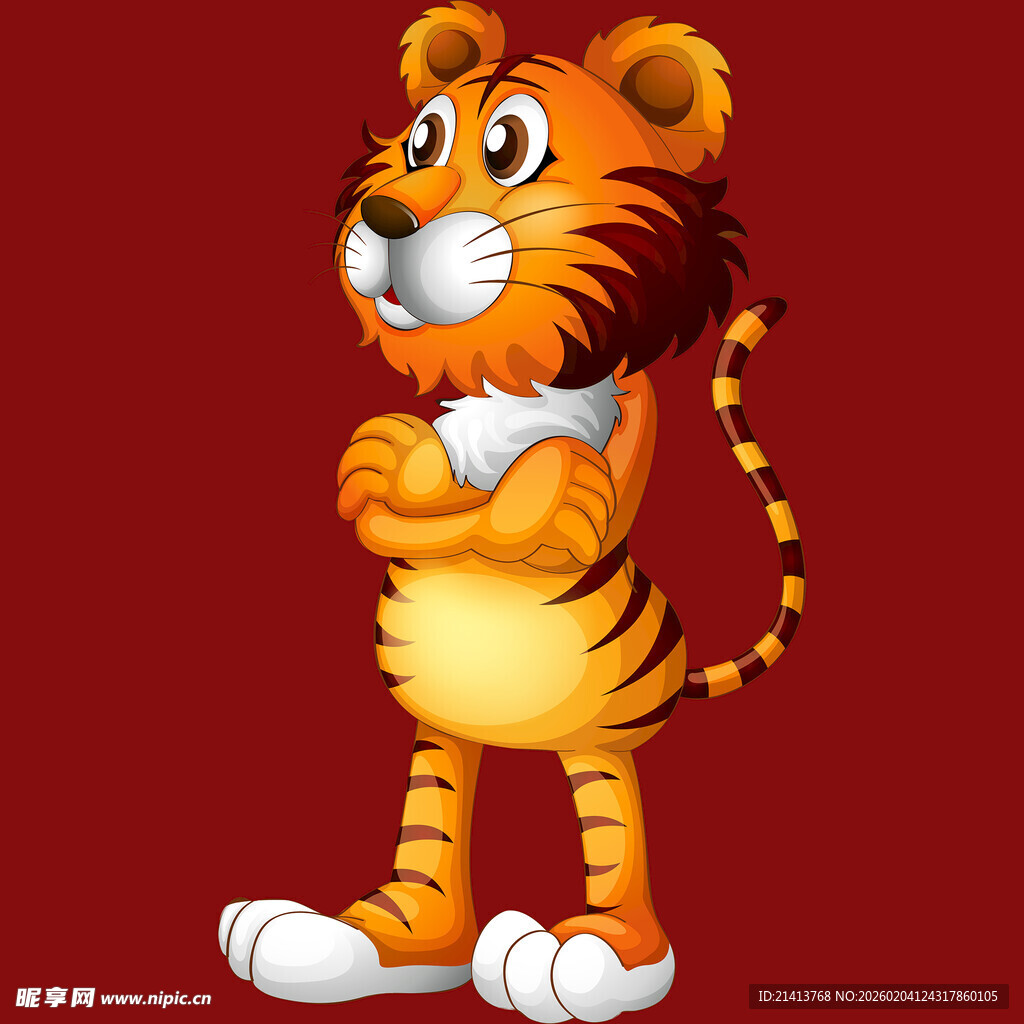 卡通老虎形象双臂交叉