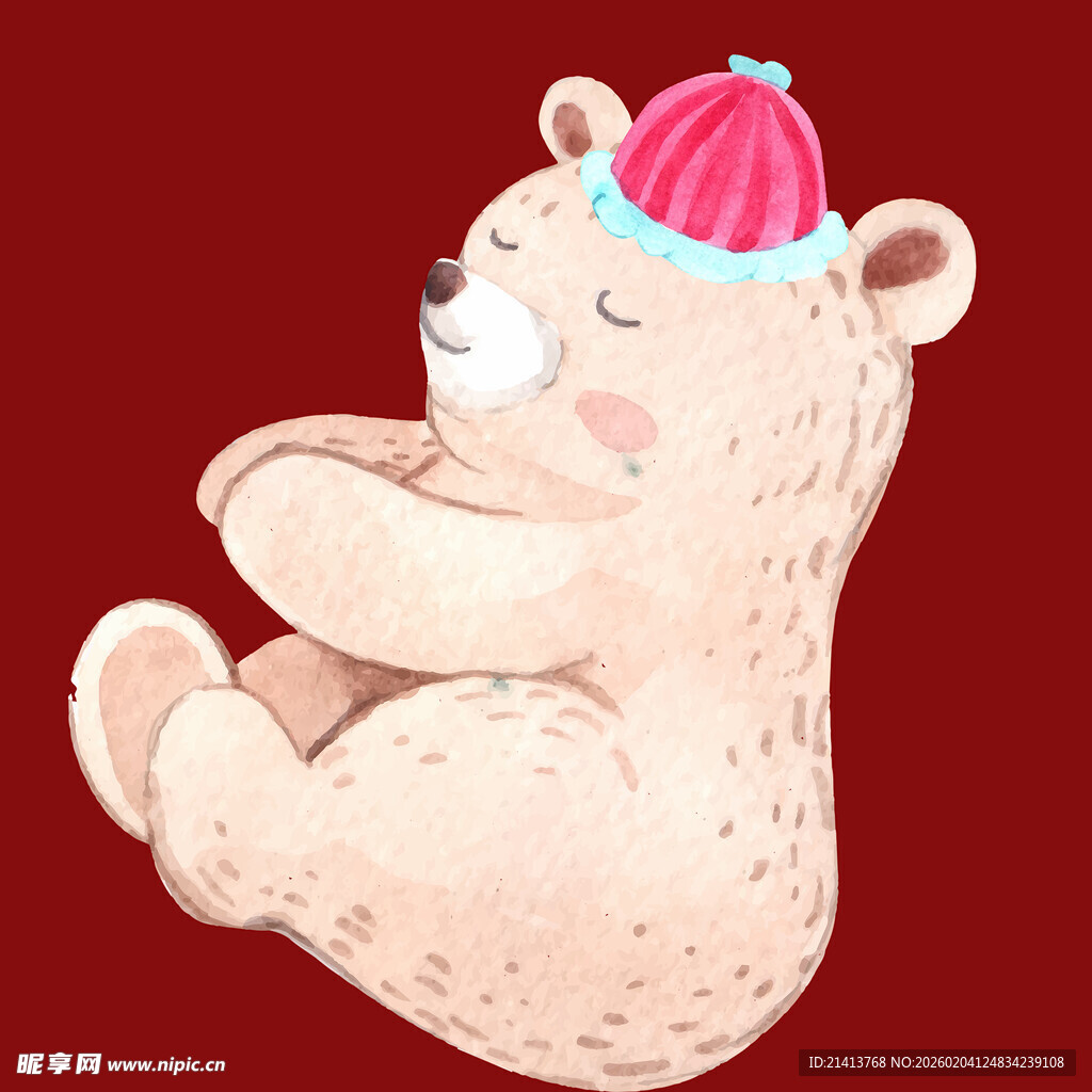 戴帽小熊惬意躺