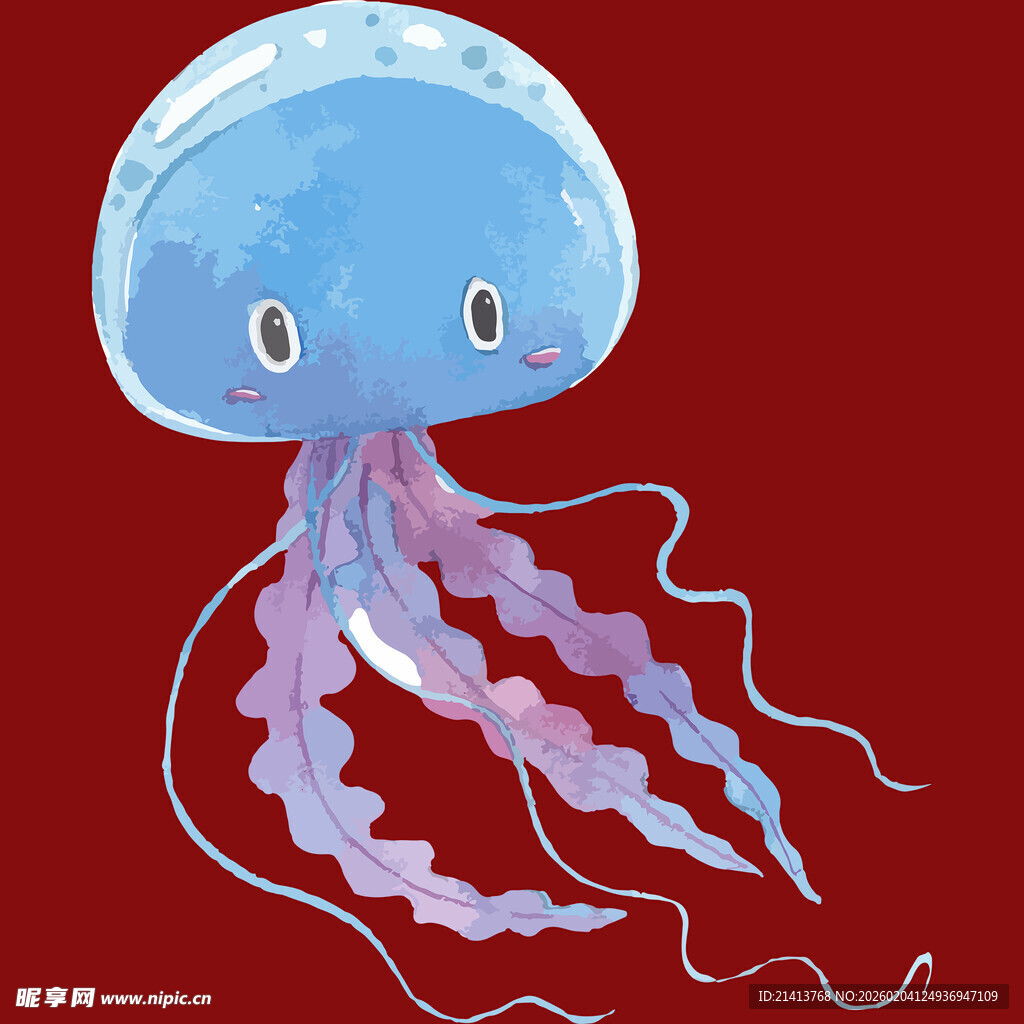 可爱蓝色水母插画