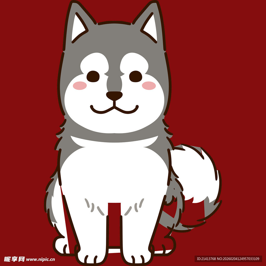 可爱坐着的哈士奇插画