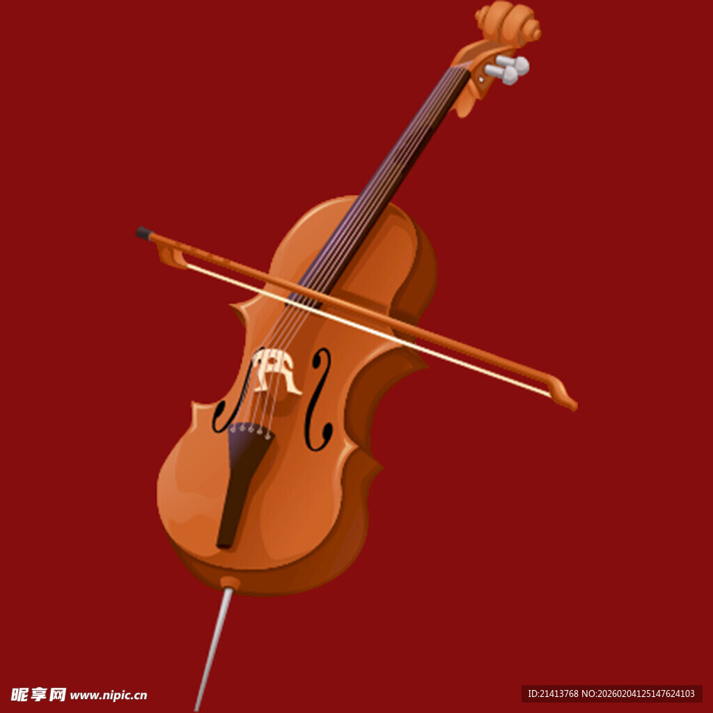 红色背景下的小提琴与琴弓