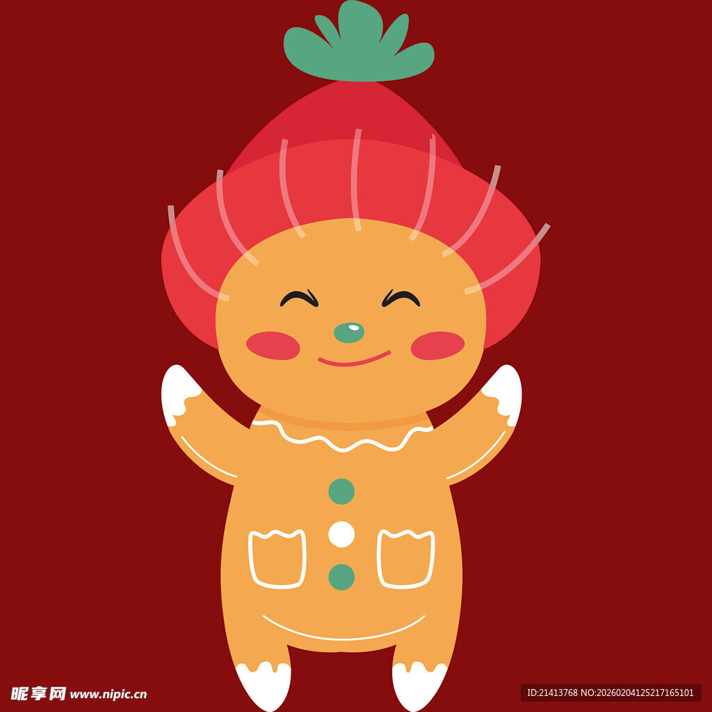 草莓发型的可爱姜饼人