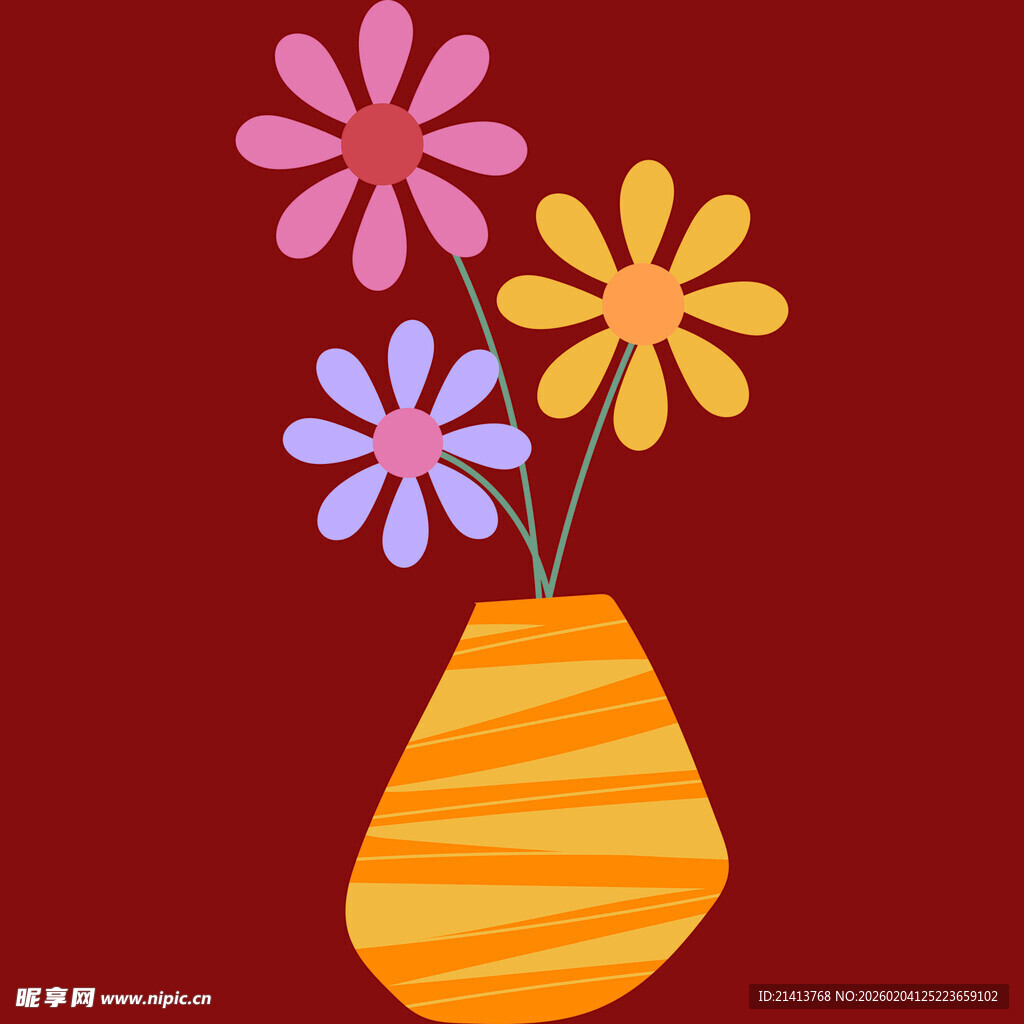 花瓶中多彩花朵插画