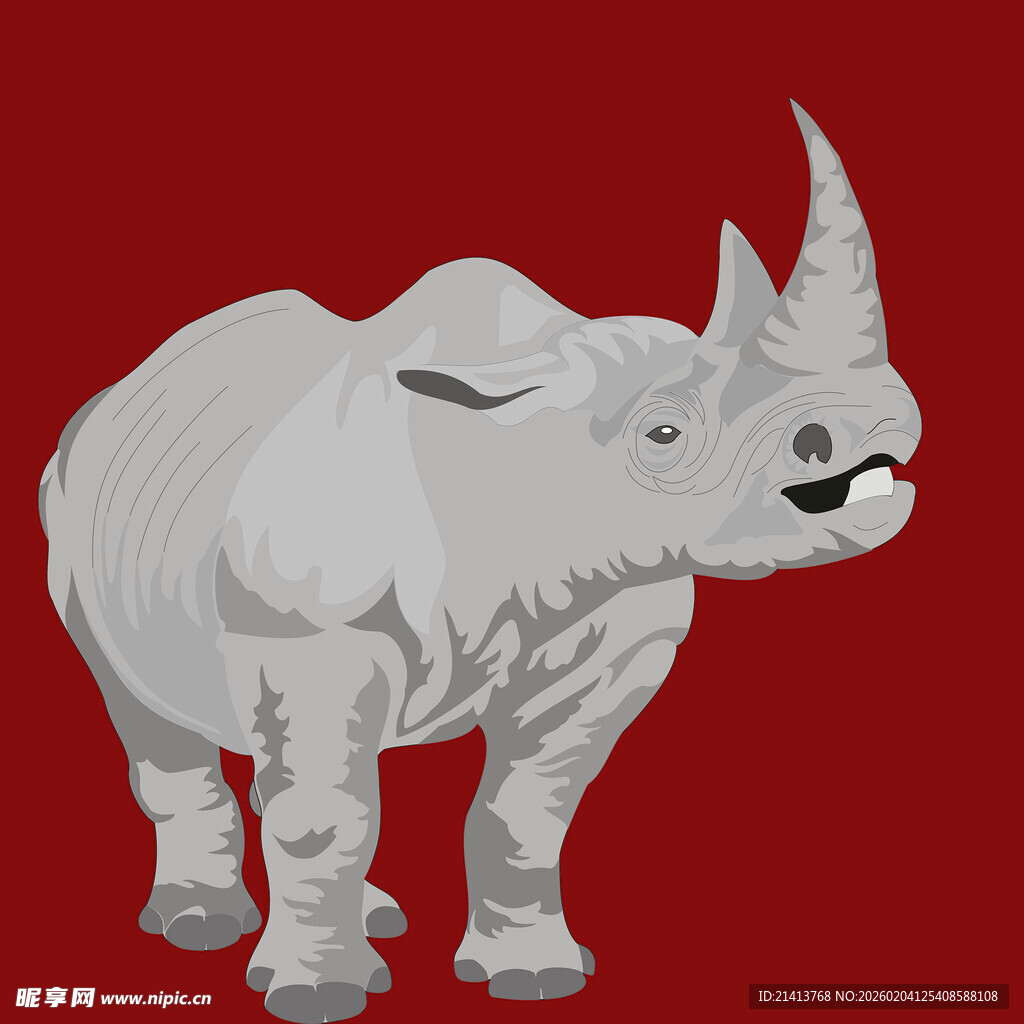 站立的灰色犀牛插画