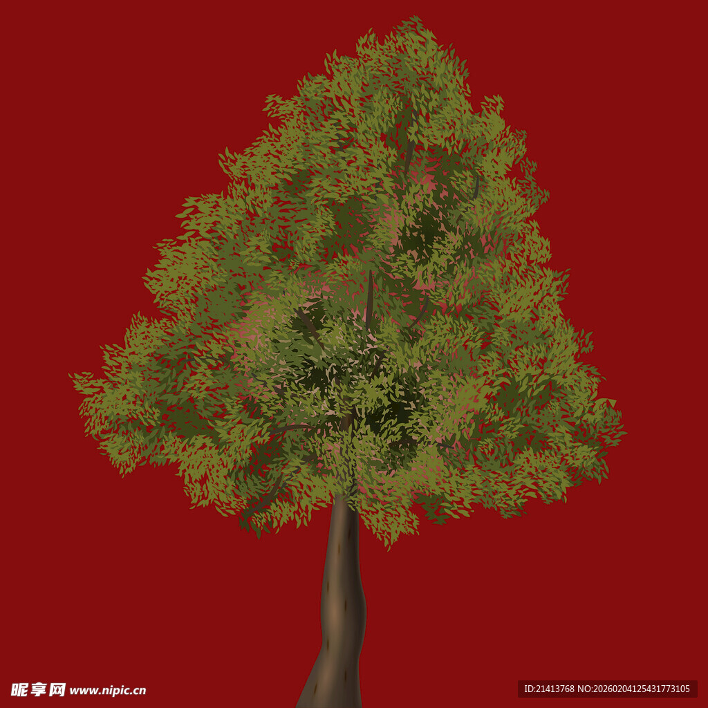 红色背景下的独特树木
