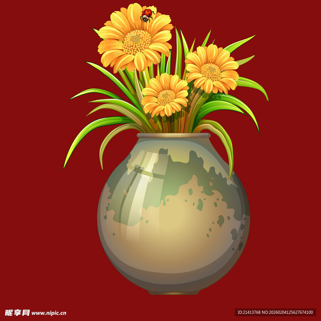 花瓶中的黄色花卉插画