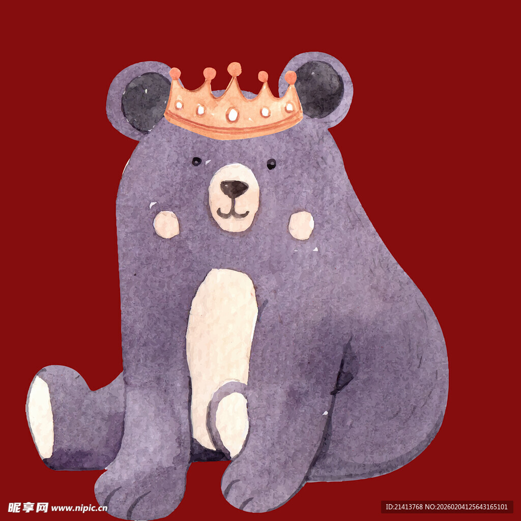 戴皇冠的紫色小熊