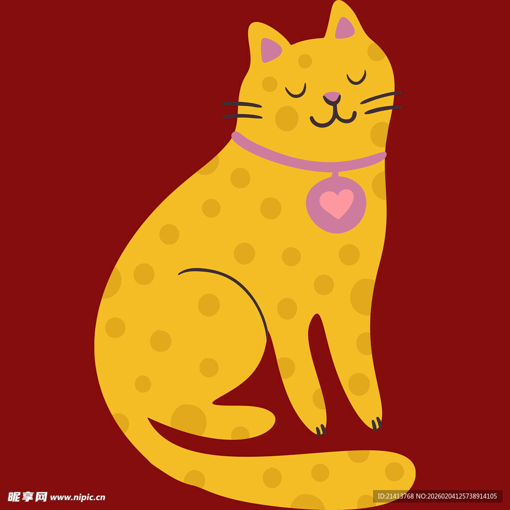 坐着的斑点猫咪插画