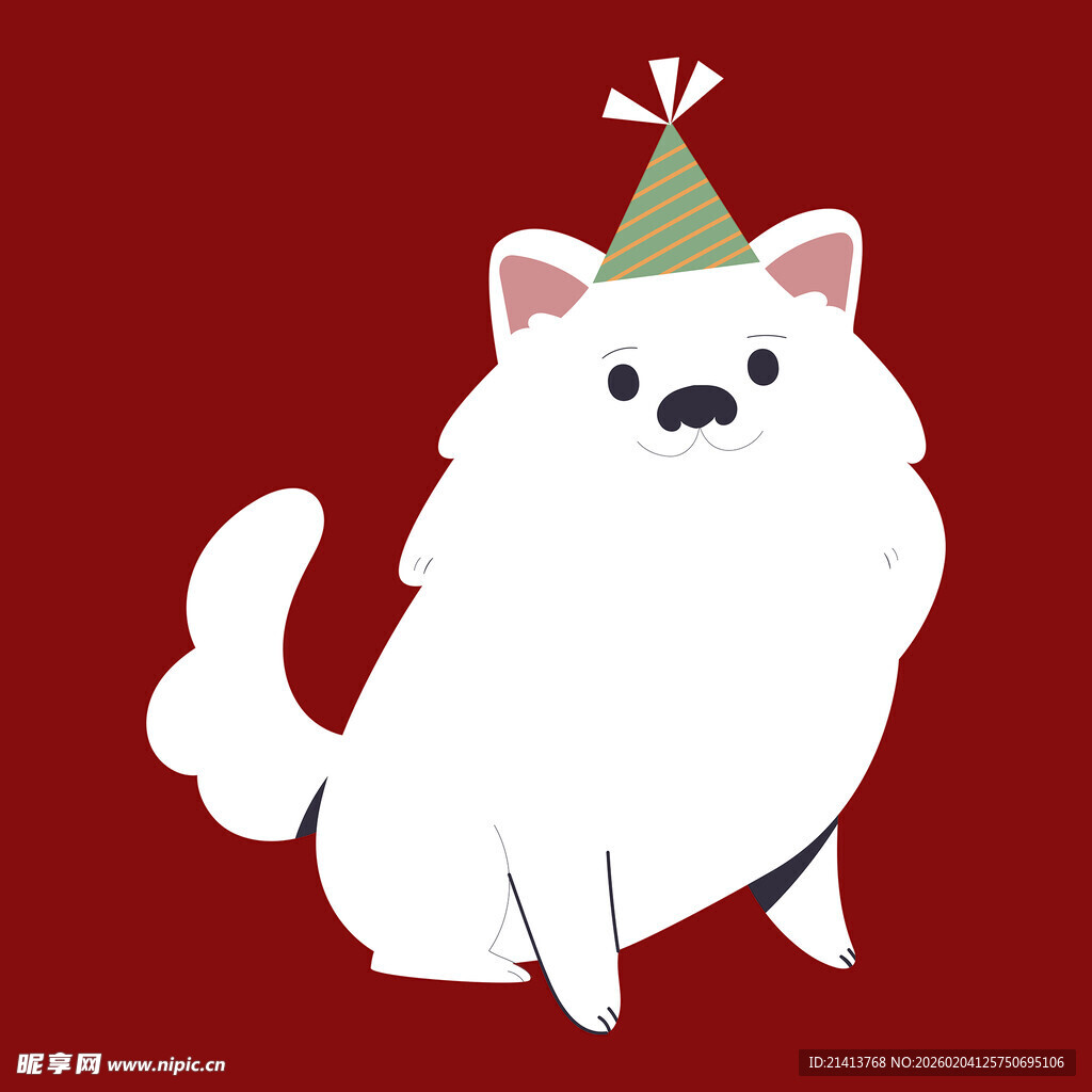 戴帽小白狗喜庆又可爱