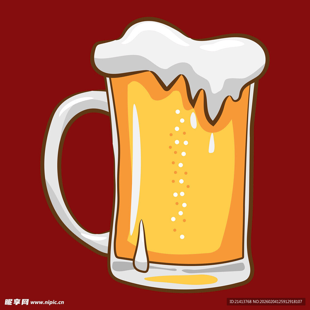 满溢泡沫的金色啤酒杯