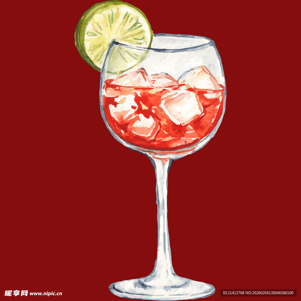 红色背景的冰爽柠檬鸡尾酒