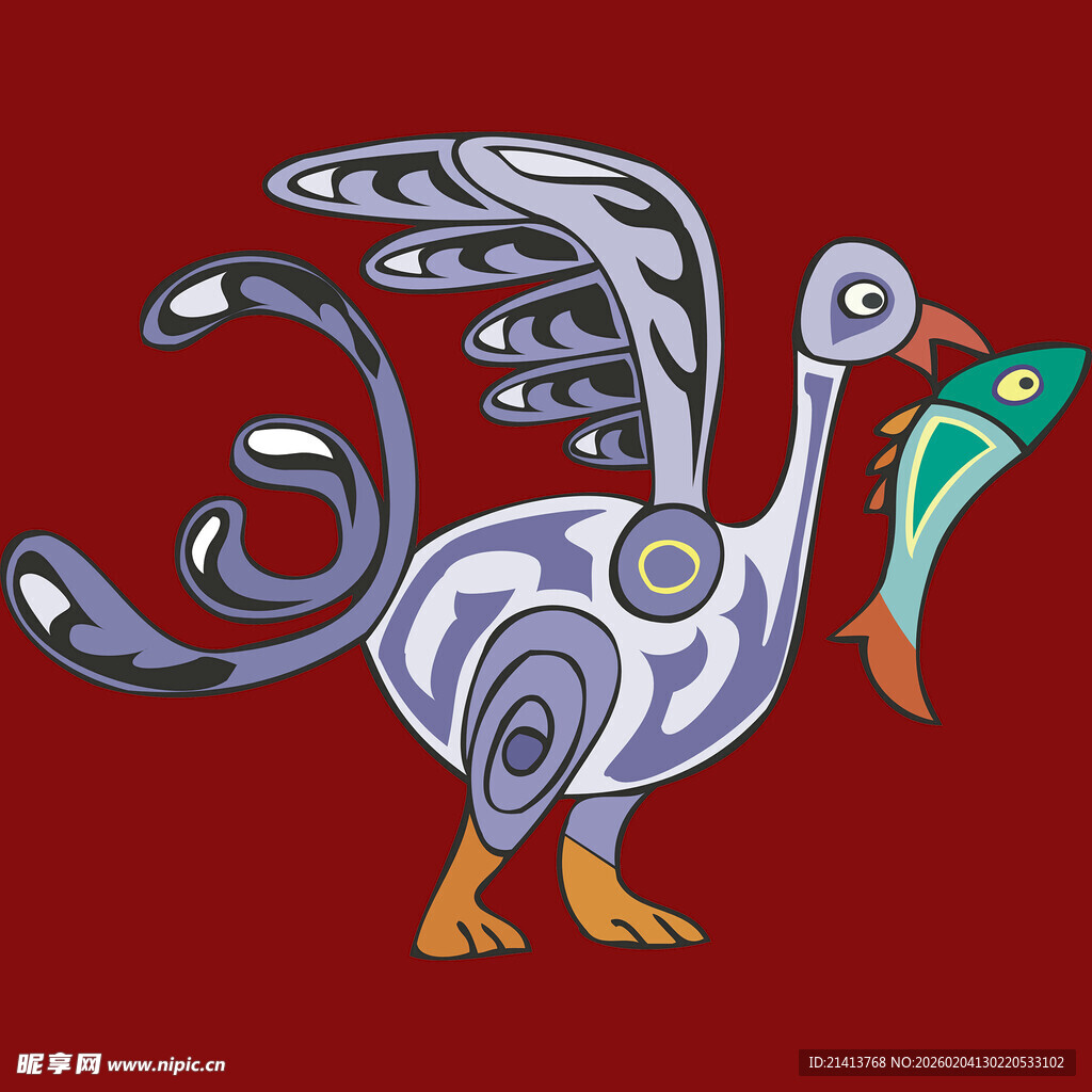 抽象风格的奇幻飞鸟图案