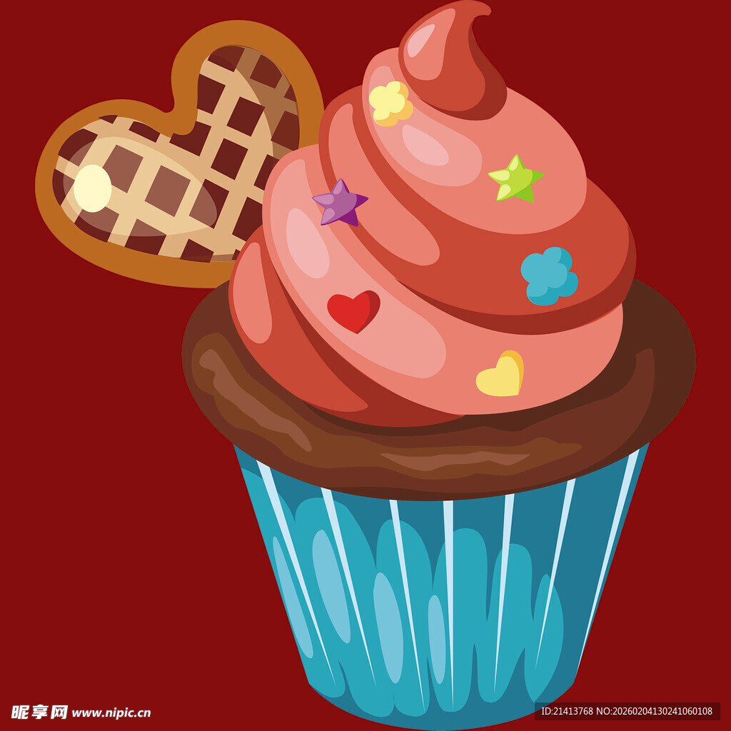 美味纸杯蛋糕配心形饼干