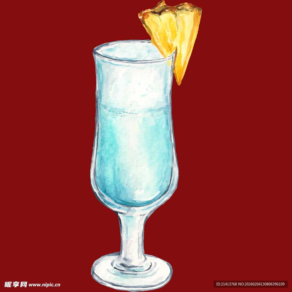 蓝色鸡尾酒配菠萝装饰