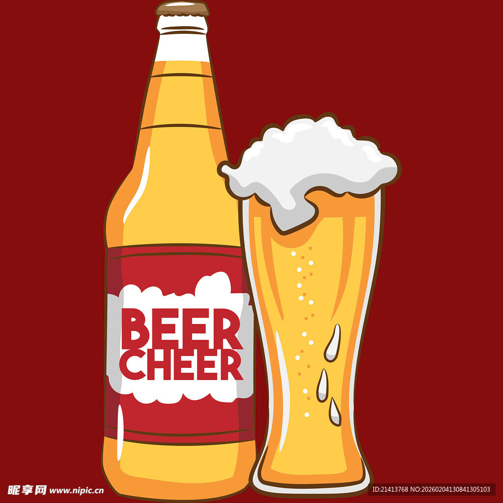 啤酒瓶与满溢啤酒杯