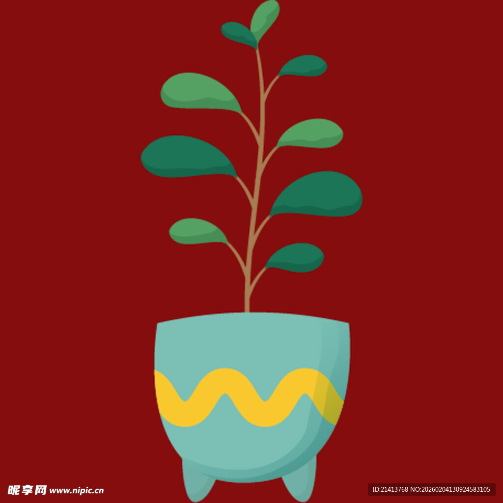 蓝色花盆中的绿植