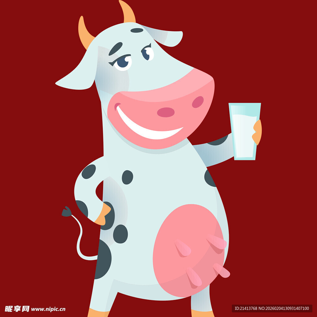 卡通奶牛手持饮品欢乐形象