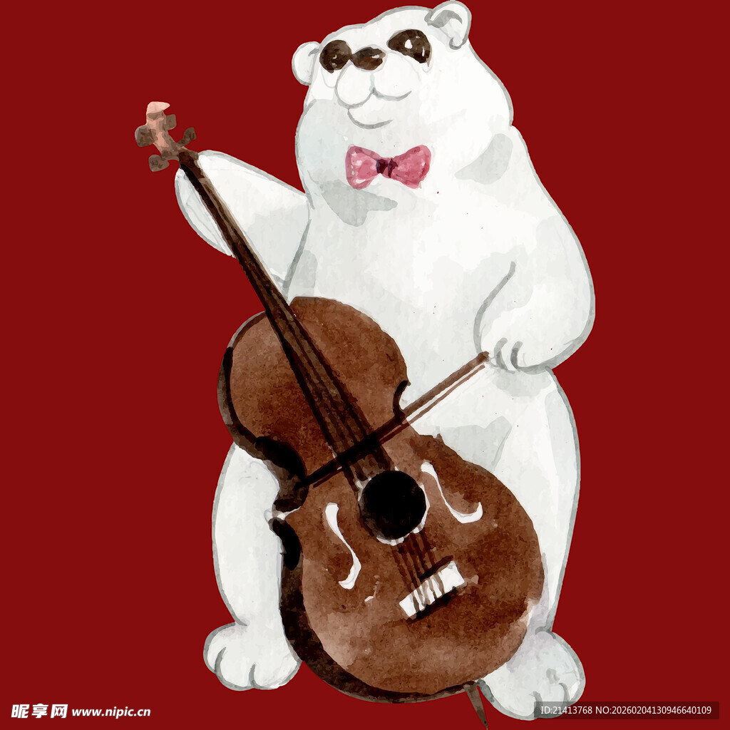 拉低音提琴的可爱白熊
