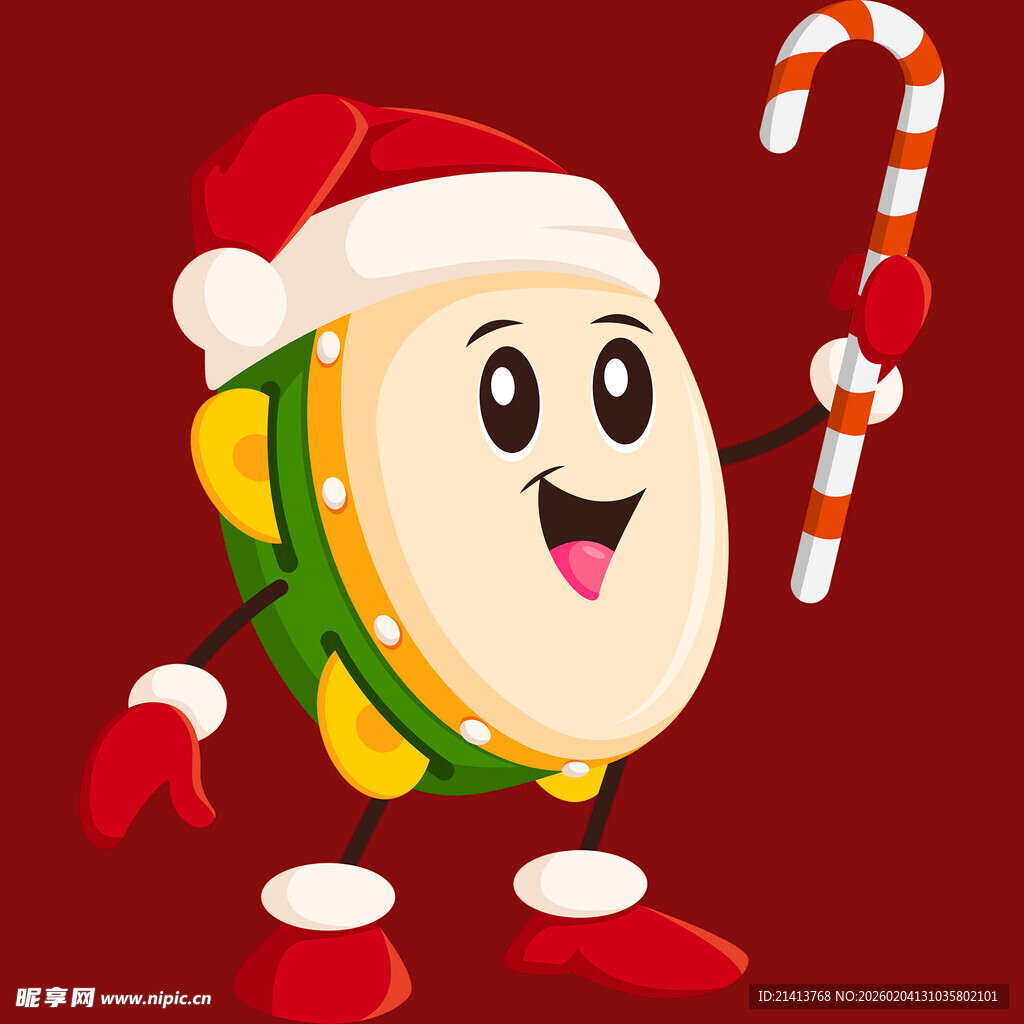 圣诞小鼓人偶手持拐杖糖