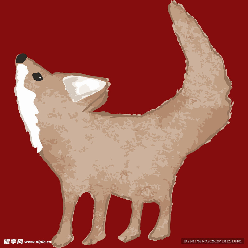 红色背景上的卡通狐狸形象