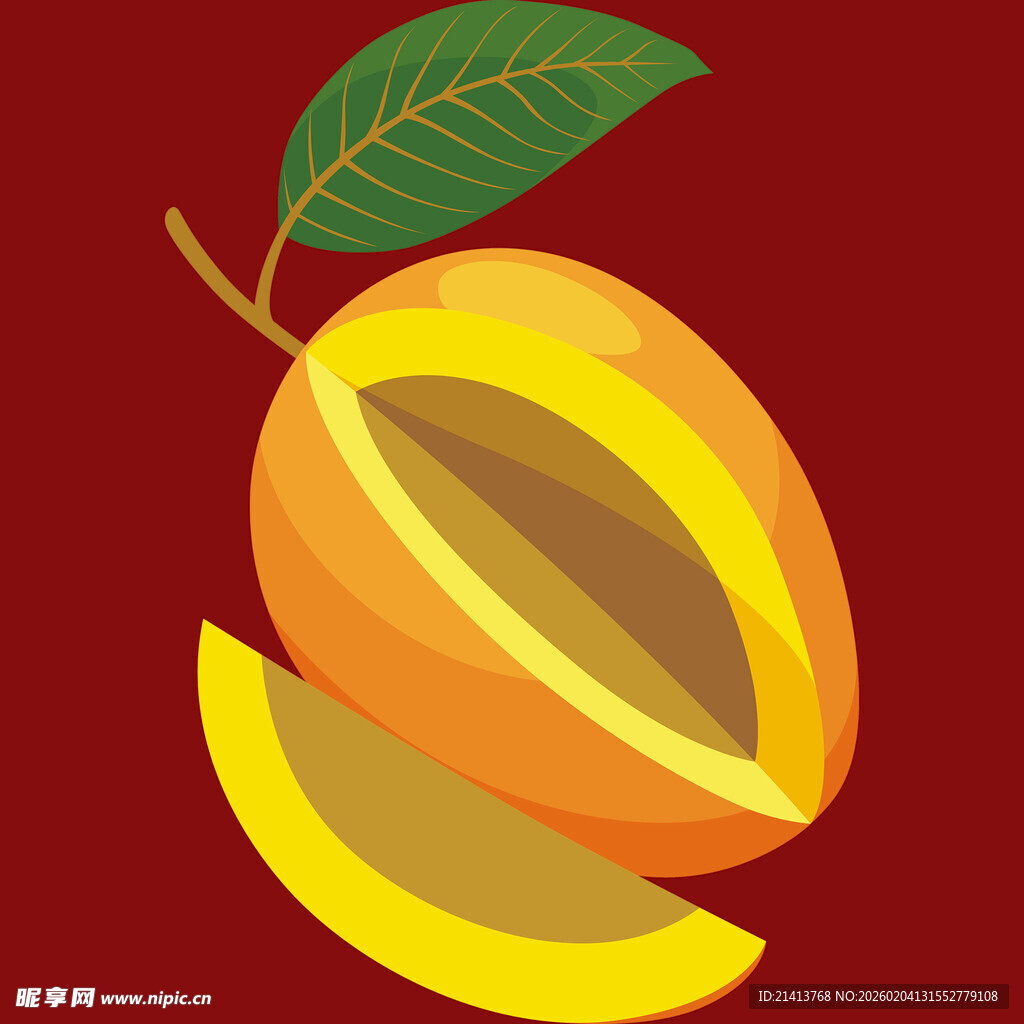 切开的黄桃插画