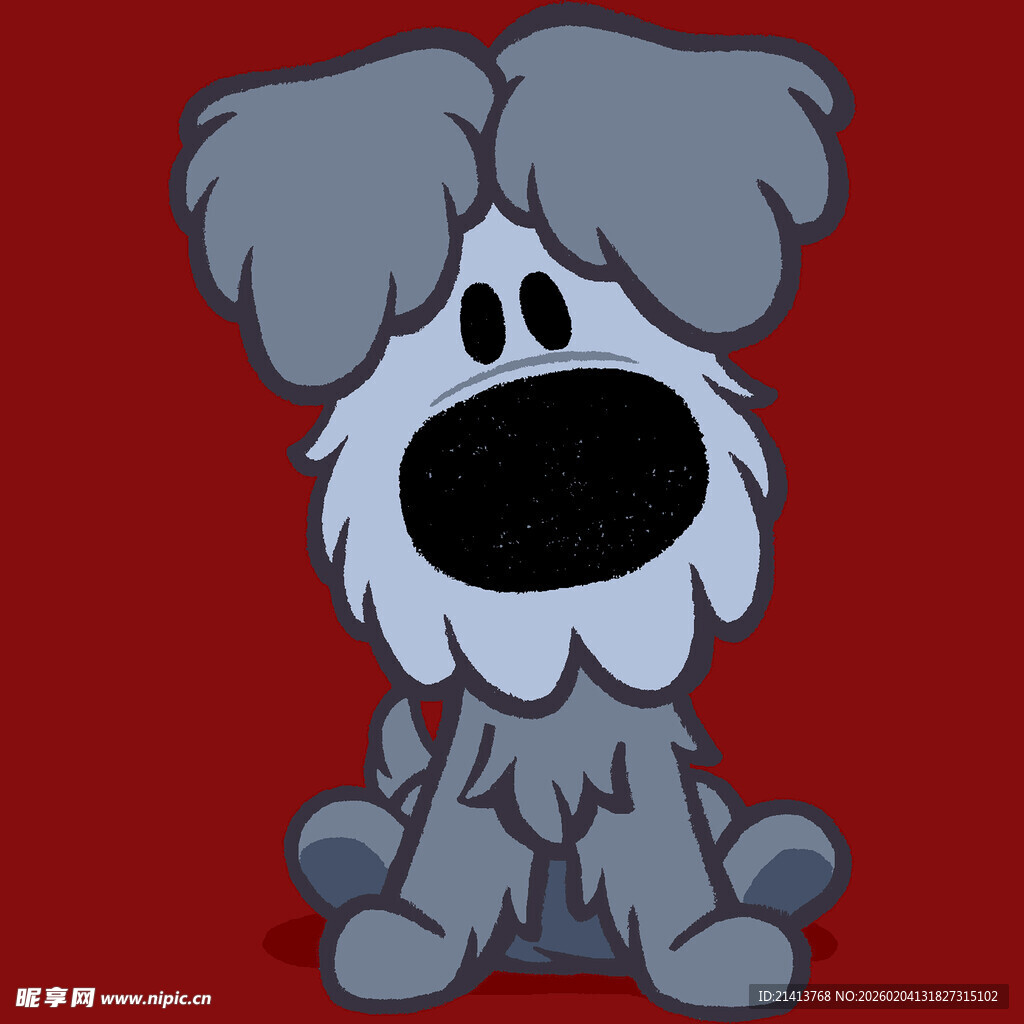 可爱灰毛小狗坐于红背景