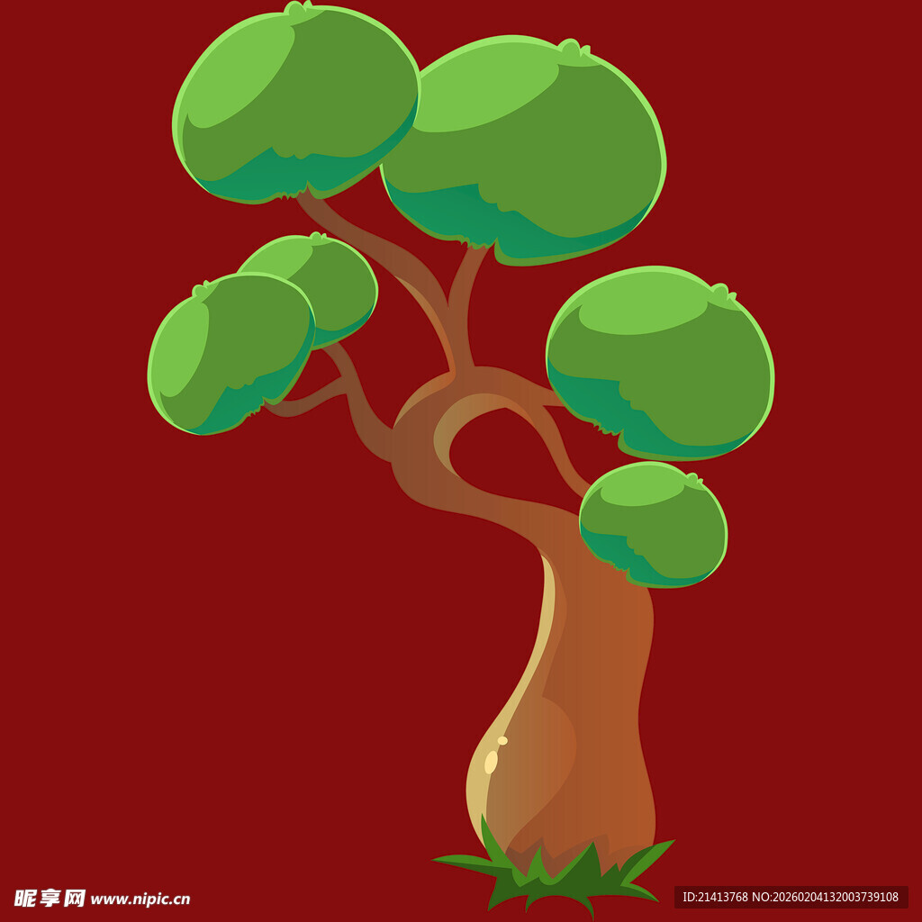 卡通风格的绿色树木形象