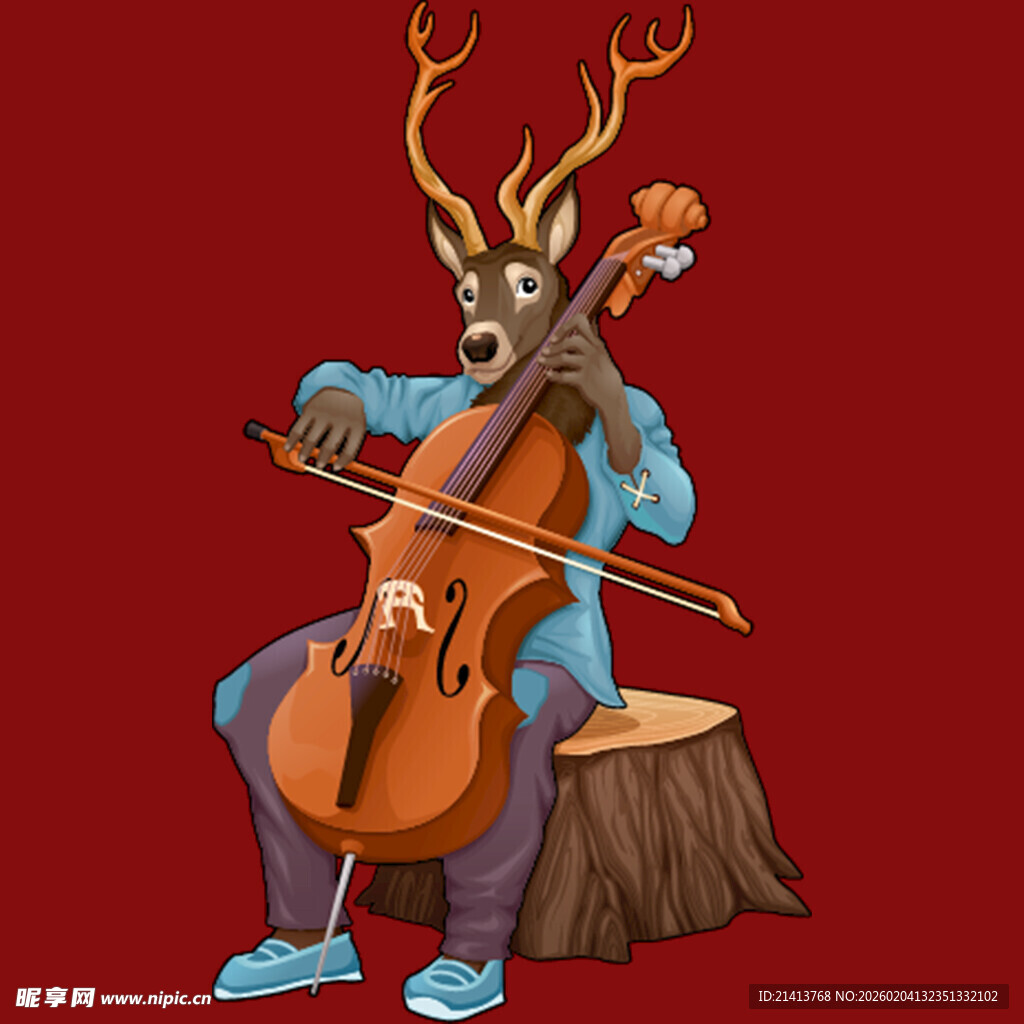 鹿头人身者演奏大提琴