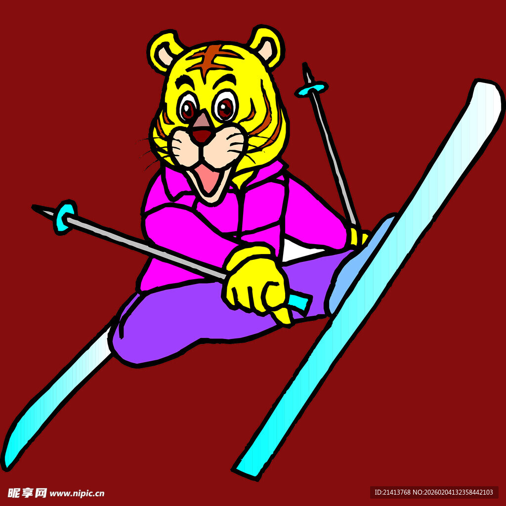 卡通老虎滑雪英姿