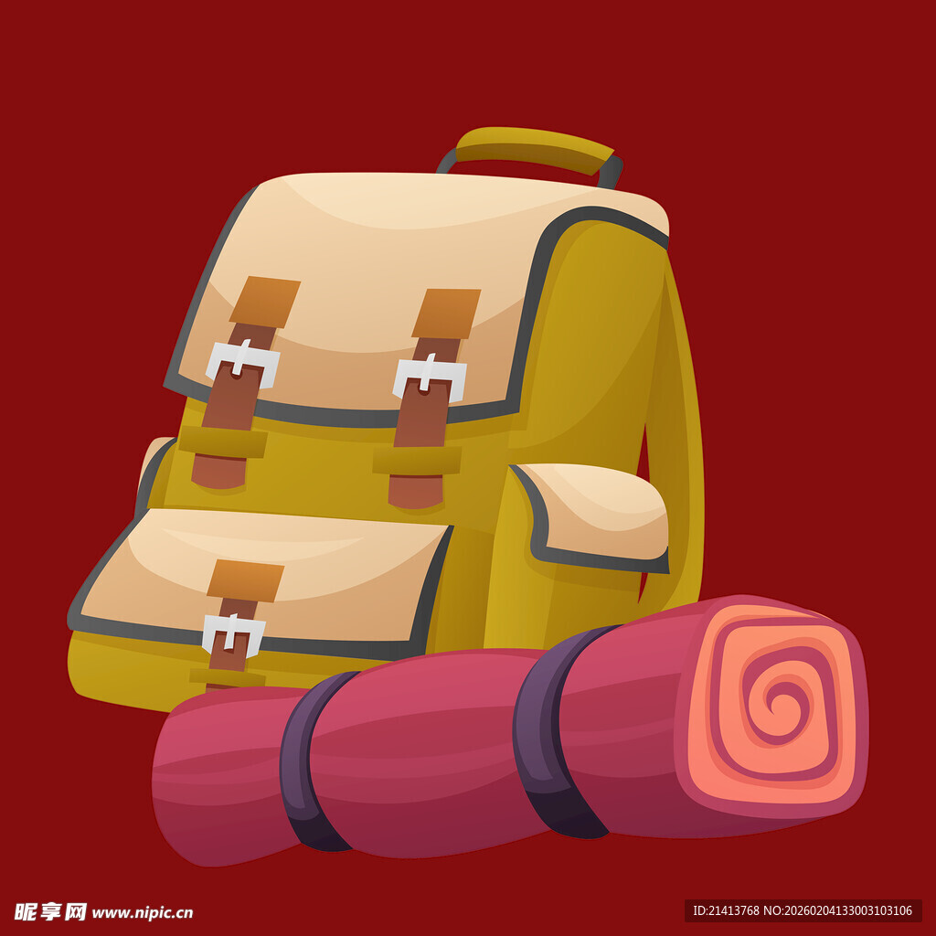 卡通风格户外背包与睡袋