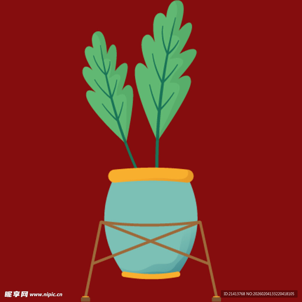 蓝色花盆中的绿植