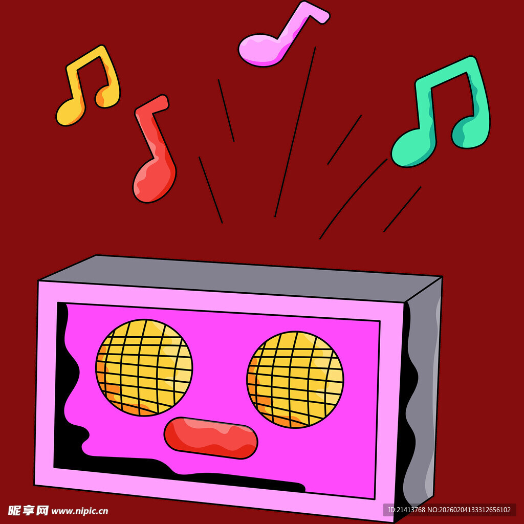 复古卡带录音机与音乐符号