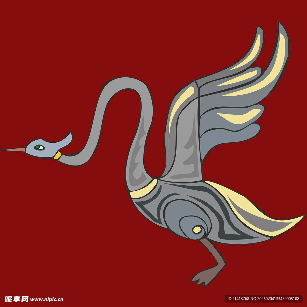 红色背景上的精美飞鹤图案